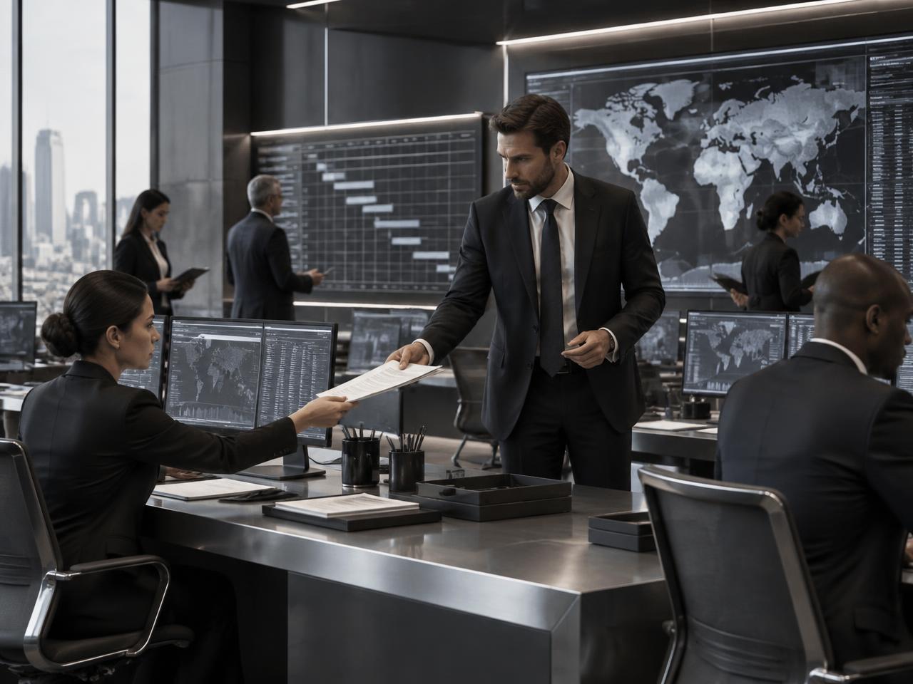 Operations team coordinating a streamlined process in a modern control room